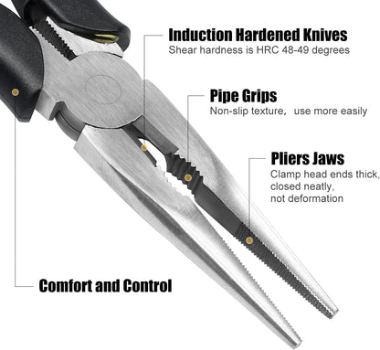 Long Needle Nose Pliers- 8” & 6’’, Paper Clamp Precision