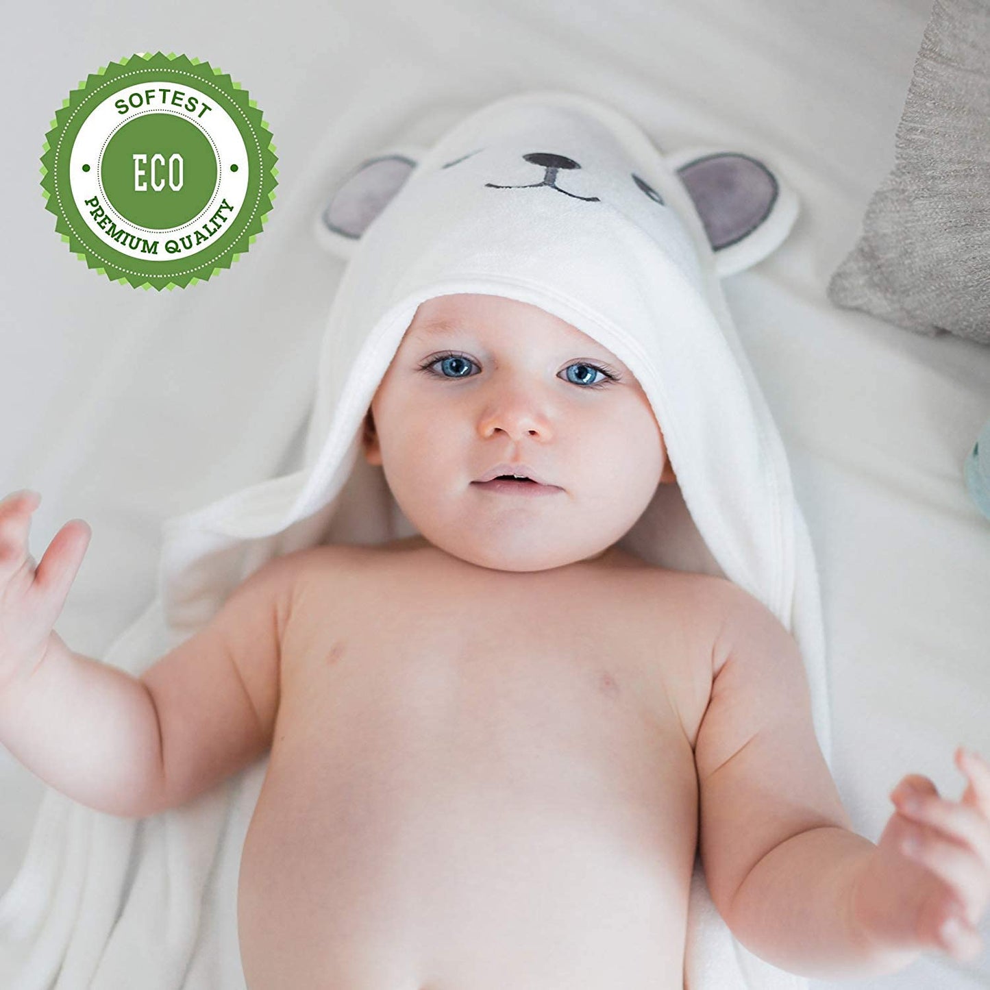 Bamboo Hooded Baby Towel - Soft Bath Towel with Bear Ears for Babie, Toddler, Infant - Ultra Absorbent