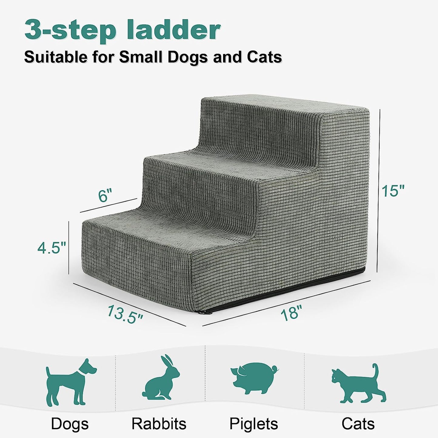 Dog Stairs for Small Dogs, 3 Steps High-Density Dog Steps for Sofa &High Bed