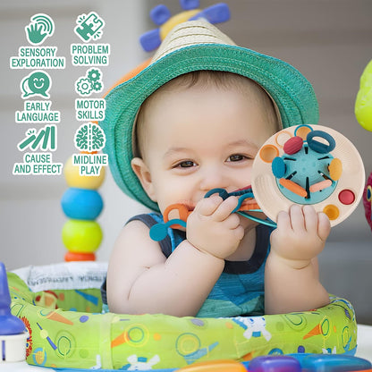 Baby Sensory Montessori Silicone Toy for 6-12 Months, Travel Pull String Toy for 12-18 Months