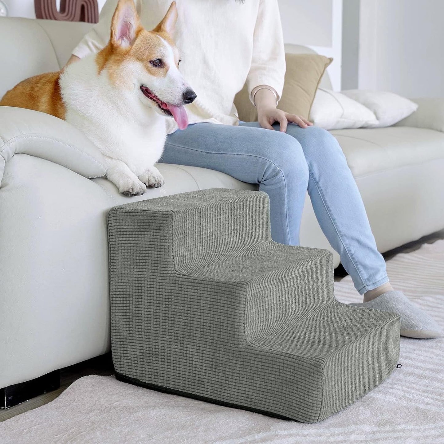 Dog Stairs for Small Dogs, 3 Steps High-Density Dog Steps for Sofa &High Bed