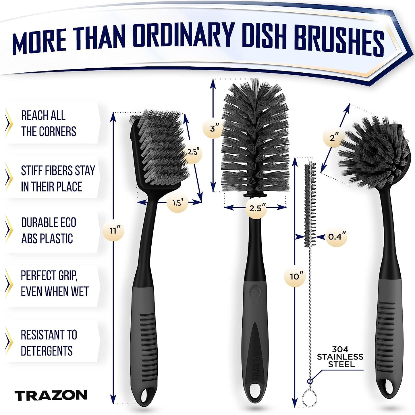 Dish Brush Set of 4 with Bottle Water Brush, Dish Scrub Brush, Scrubber Brush and Straw Brush