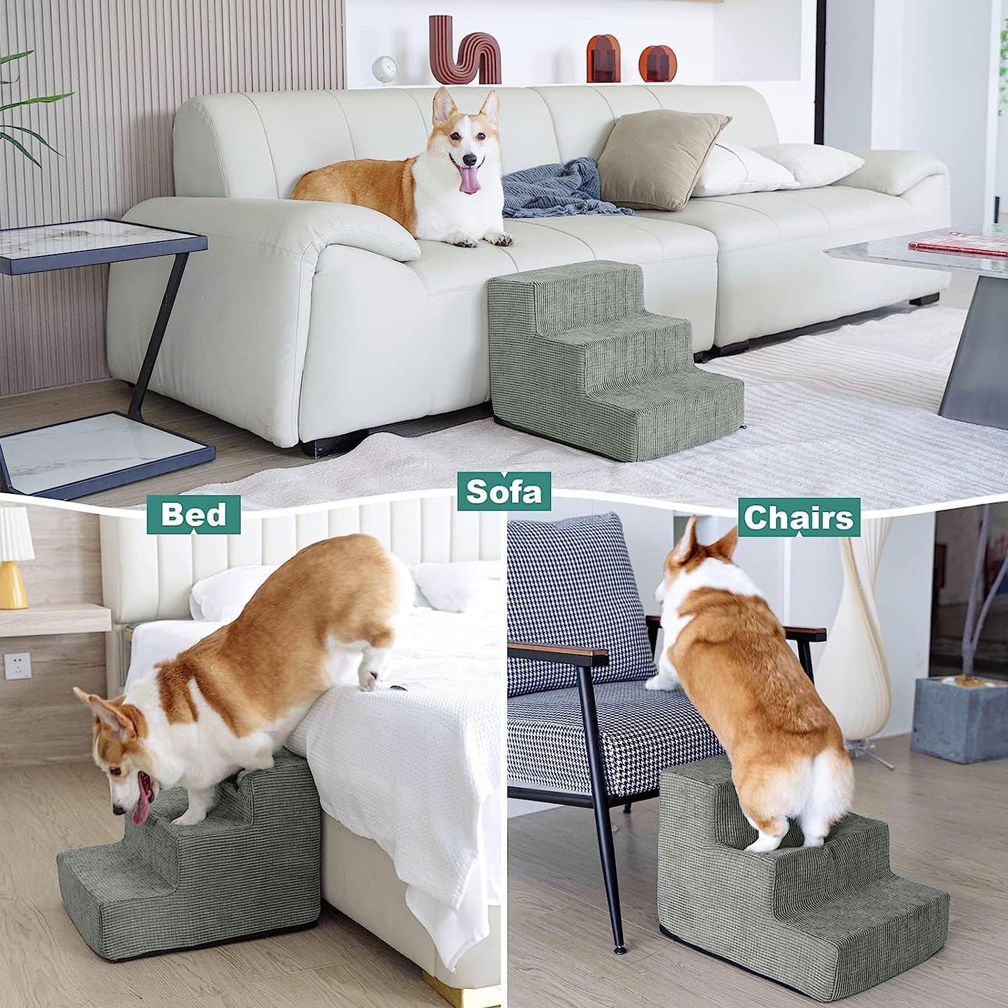 Dog Stairs for Small Dogs, 3 Steps High-Density Dog Steps for Sofa &High Bed