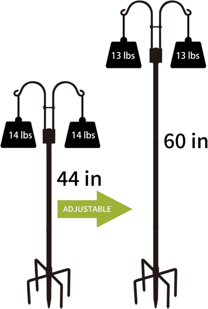 Double Shepherds Hooks for Outdoor, 2 Pack 60 Inch Bird Feeder Pole with 5 Prongs Base