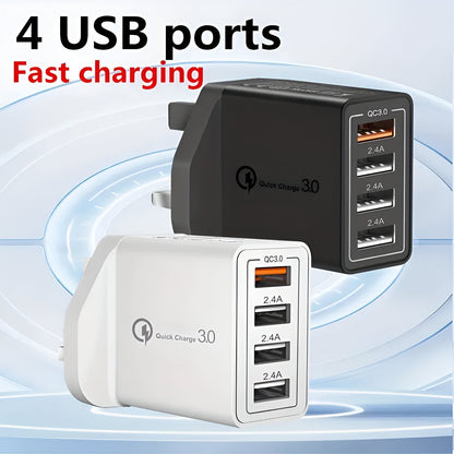 4-Port USB Fast Charger - UK Plug